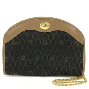 Authentic Dior Honeycomb Pattern Chain Shoulder Bag Brown